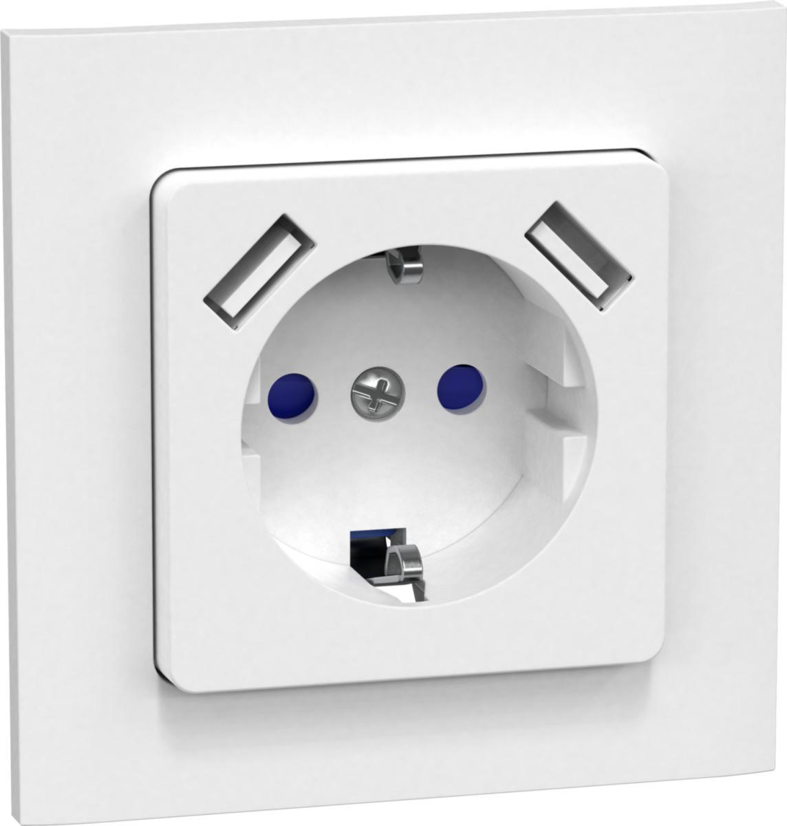 Vägguttag, infällt, jordat, med USB, Connect 2 Home, Gelia - VÄGGUTTAG 1-V + 2 USB INF JORD VIT 16A 2,1A CONNECT 2 HOME