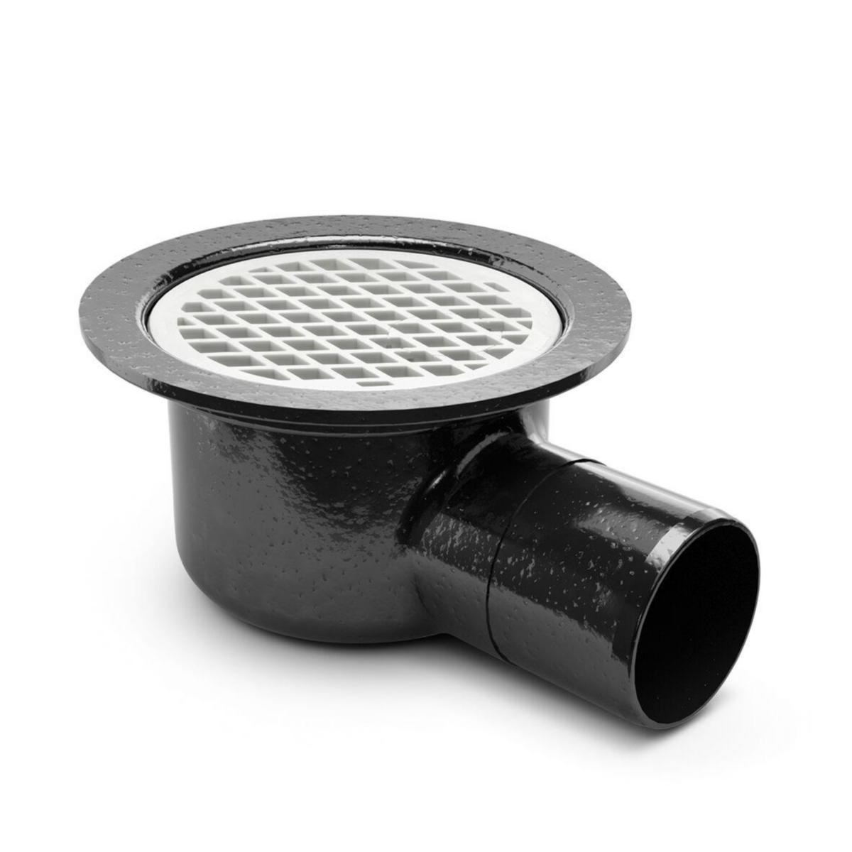 Golvbrunn Bigg 110 E, sidoutlopp, Purus - PURUS BIGG GOLVBRUNN 110 MM SIDOUTL. VATTENLÅS PLAST