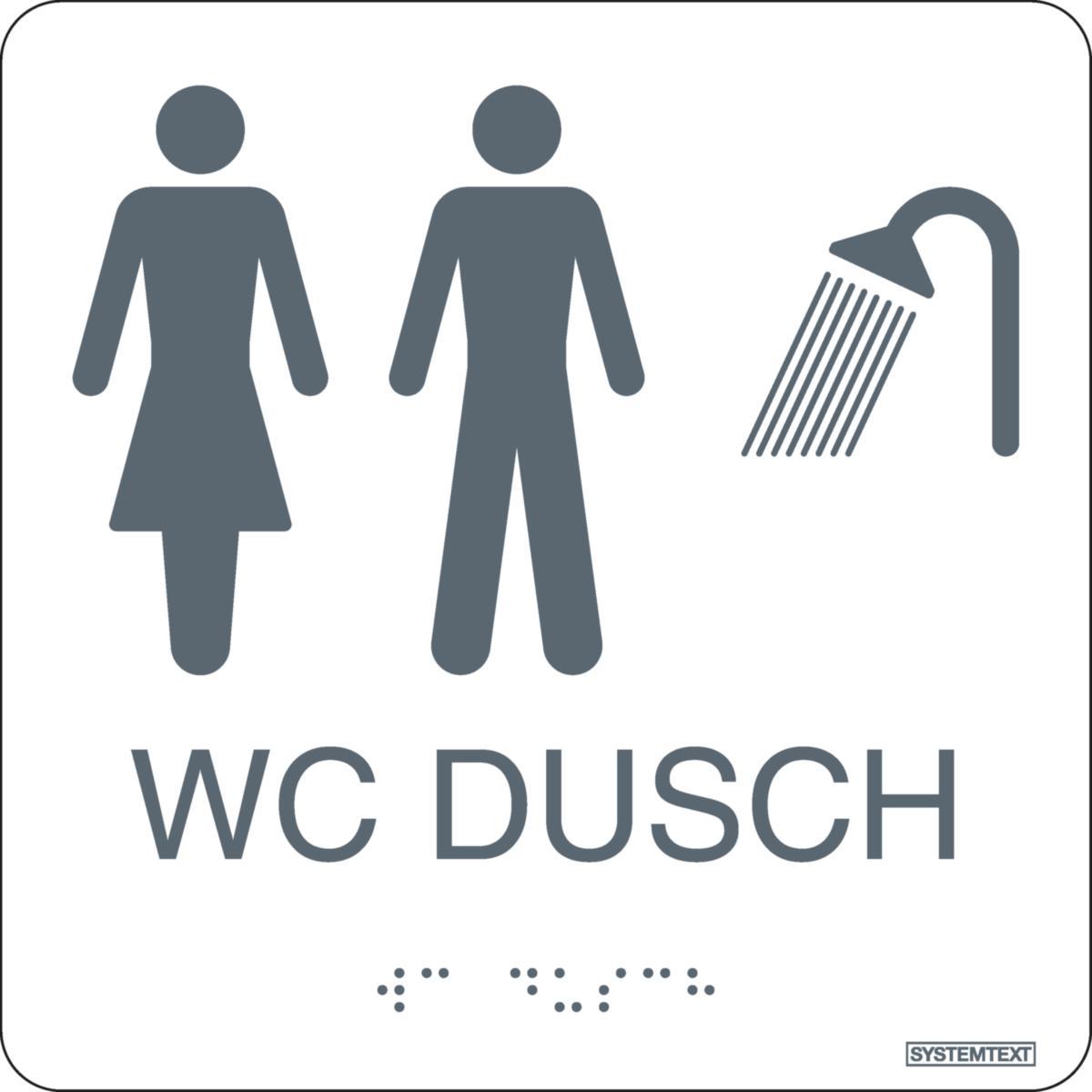 Taktilskyltar - SKYLT SYSTEMTEXT TAKTIL UNISEX WC DUSCH VIT 150X150MM