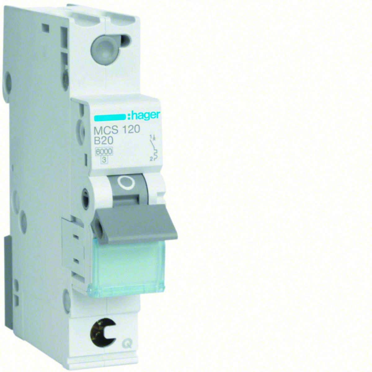 Minibrytare 1-pol typ C, MCS1, 6kA, Quick Connect, Hager - MINIBRYTARE QC 1-POL C-20A 6KA HAGER MCS120