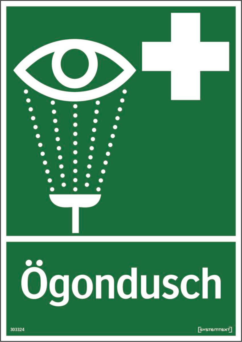 Nödskyltar "Första hjälpen" - SKYLT ÖGONDUSCH SYSTEMTEXT DUBBELSID. HÅRDPLAST 210X297MM