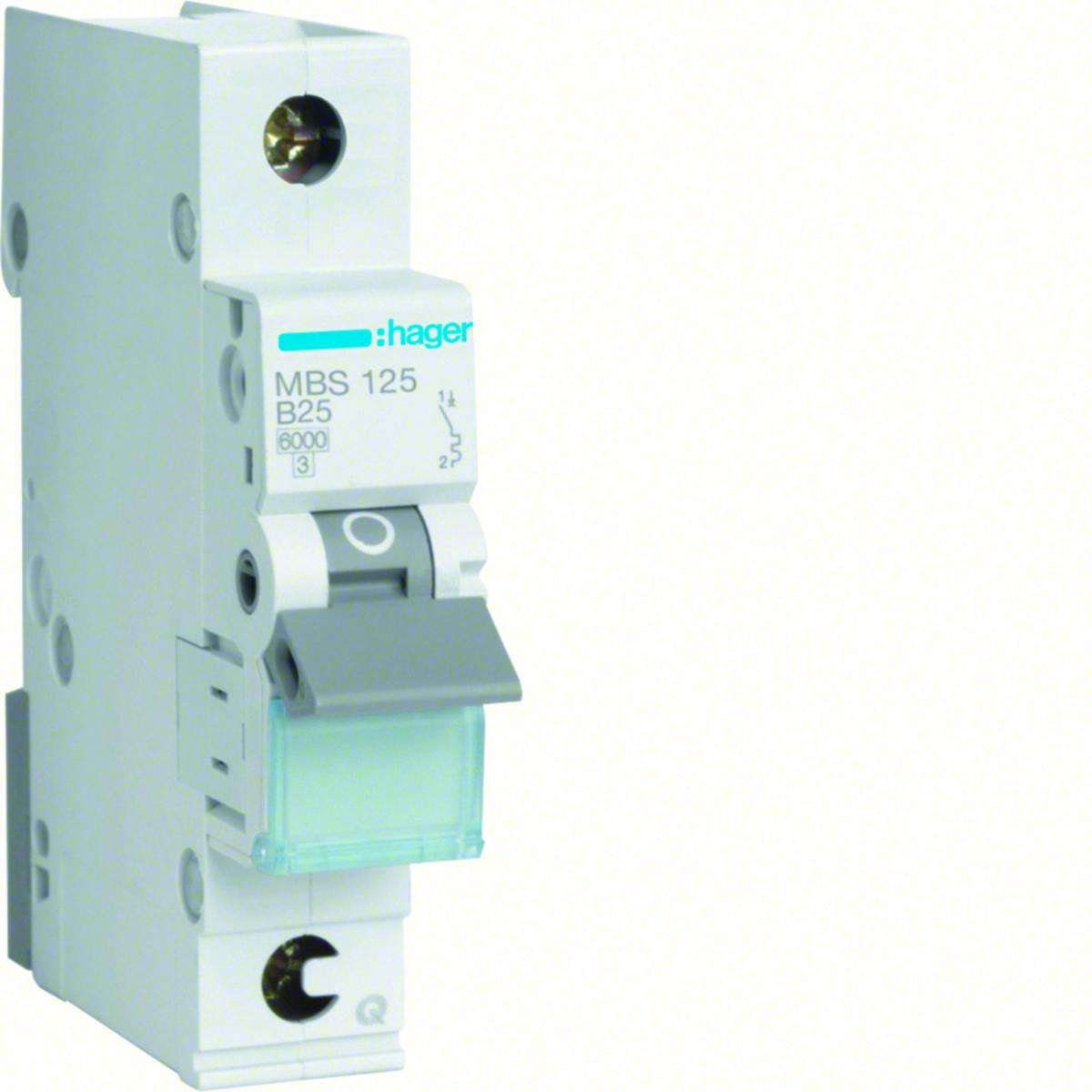 Minibrytare 1-pol typ B, 6kA, MBS1 Quick Connect - MINIBRYTAREB-KAR 6KA 25A 1P MBS125 QUICK CONNECT