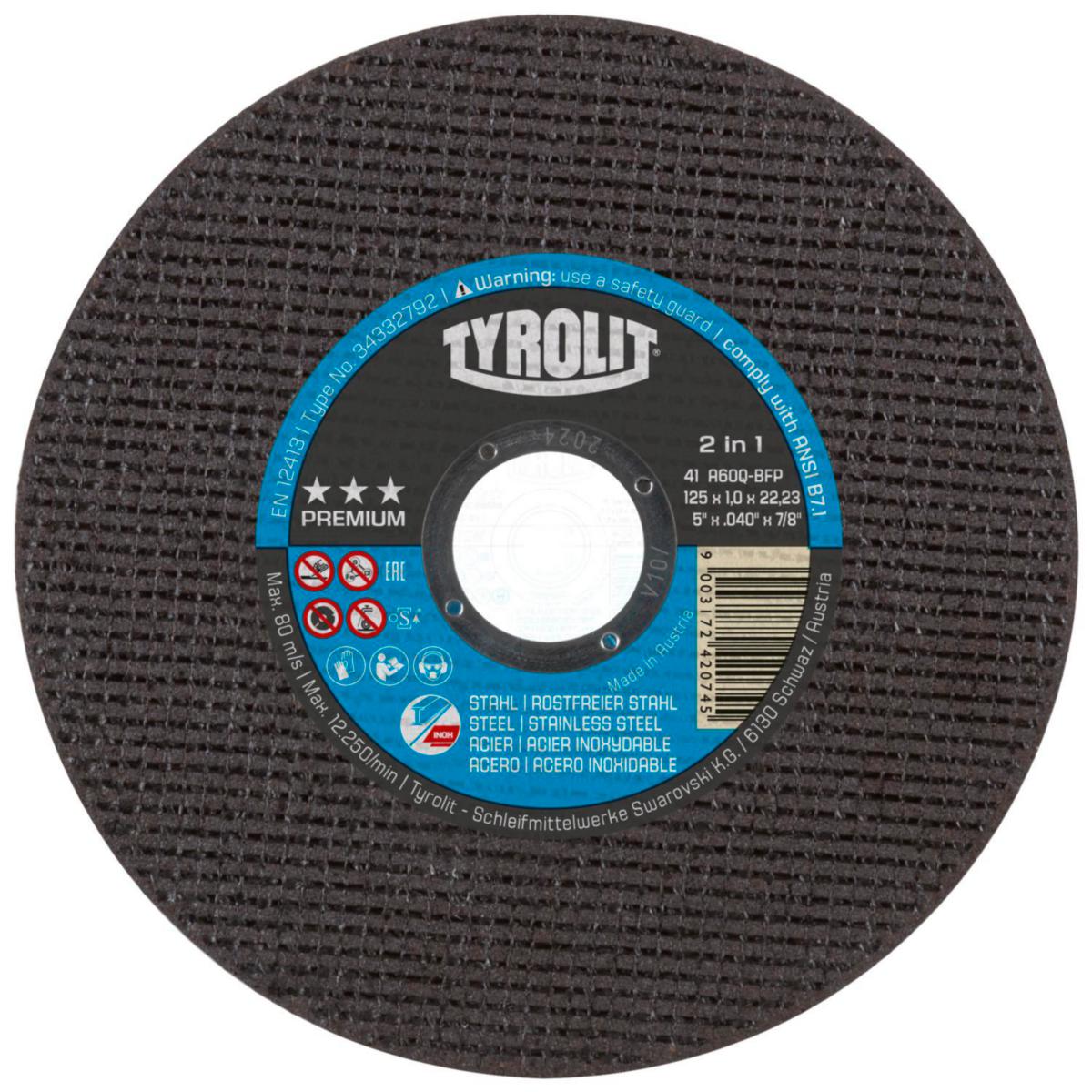 Kapskiva Tyrolit Premium Supertunn 2in1 - KAPSKIVA TYROLIT PREMIUM 2IN1 125X1.0X22 A60Q-BFKA 41