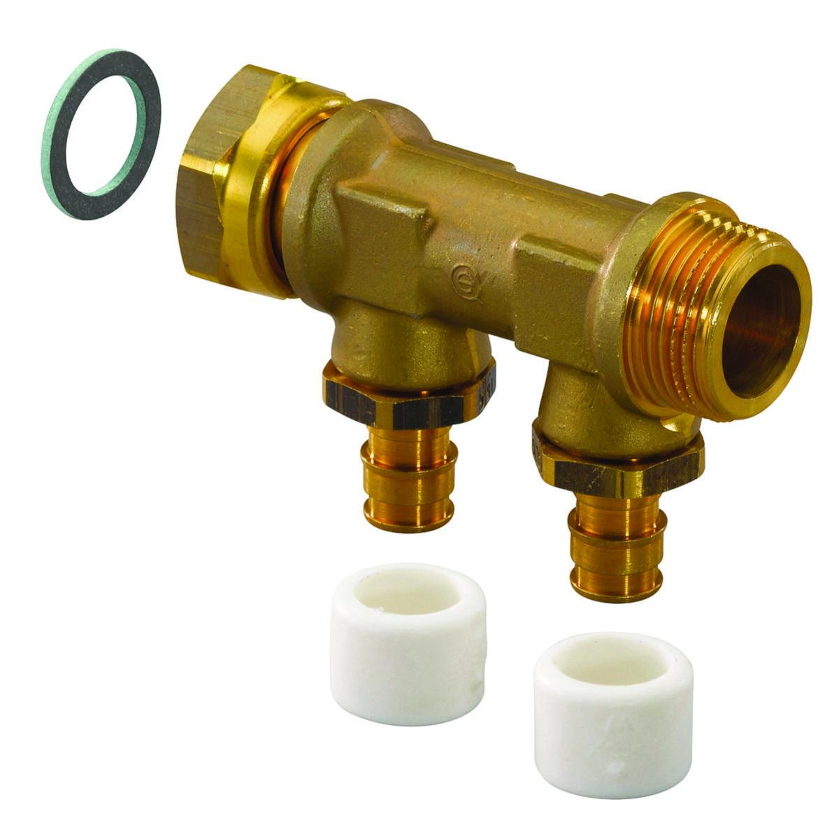 Fördelare med löpmutter med ringar, Q&E, Uponor - 15X2 FÖRDELARE M. LÖP.M. G3/4" C/C 35 MM.   QUICK & EASY