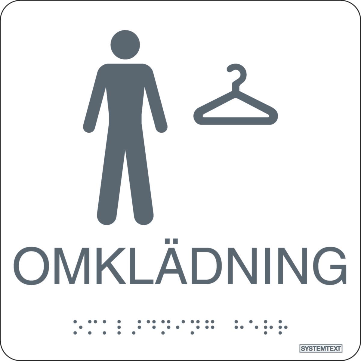 Taktilskyltar - SKYLT SYSTEMTEXT TAKTIL HERRAR OMKLÄDNING VIT 150X150MM