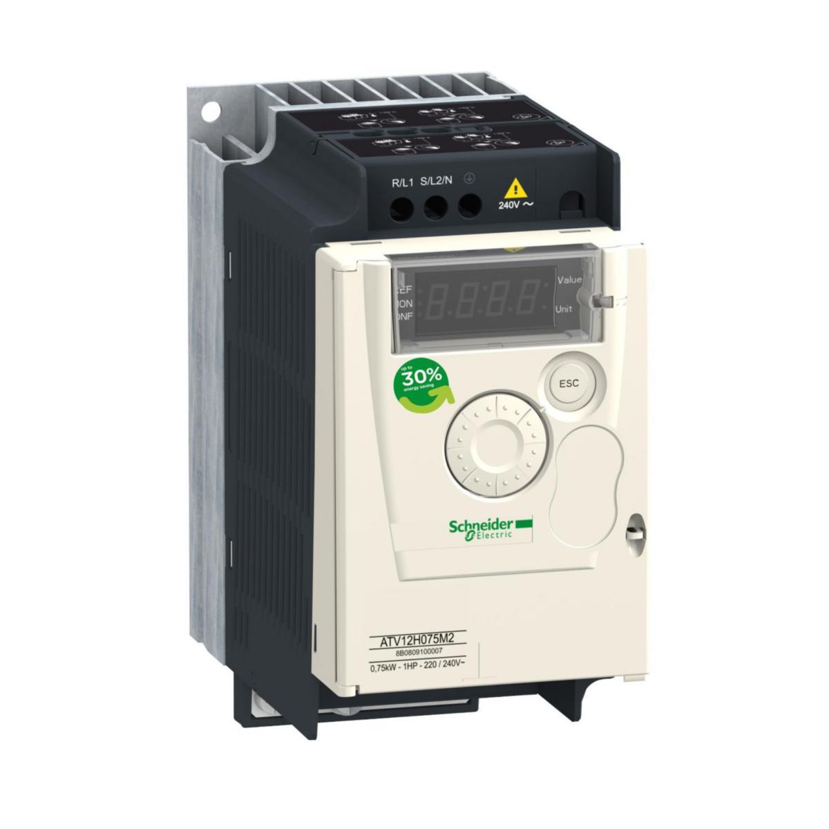Frekvensomriktare Altivar 12 1-fas 230 V IP20 med kylare, inbyggt EMC-filter - FREKV.OMR 1-F 230V 0,55KW KYL ATV12H055M2