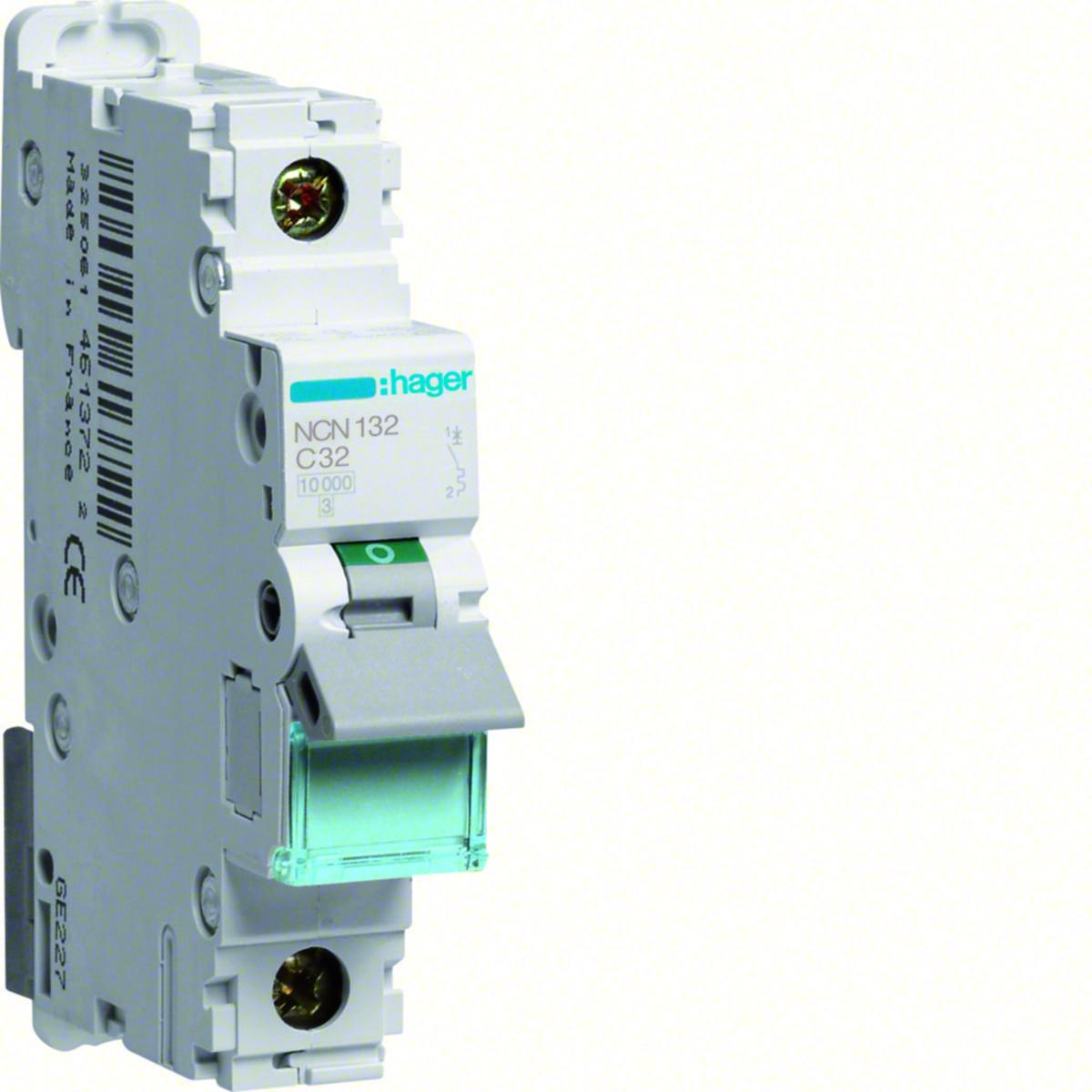Minibrytare 1 pol typ C, MCB1, 10kA - MINIBRYTARE C 10KA 32A 1-POL MCB 1P 10KA C-32A 1M