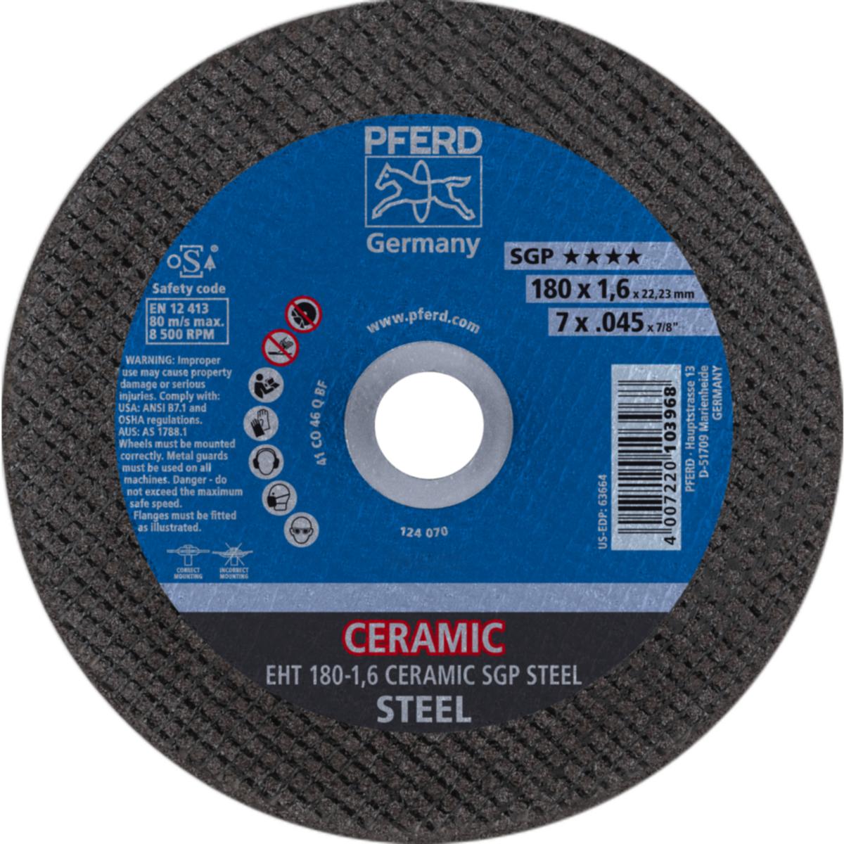 Kapskiva PFERD SGP Keramisk Stål - KAPSKIVA PFERD SGP STEEL EHT 180-1,6 CERAMIC SGP STEEL