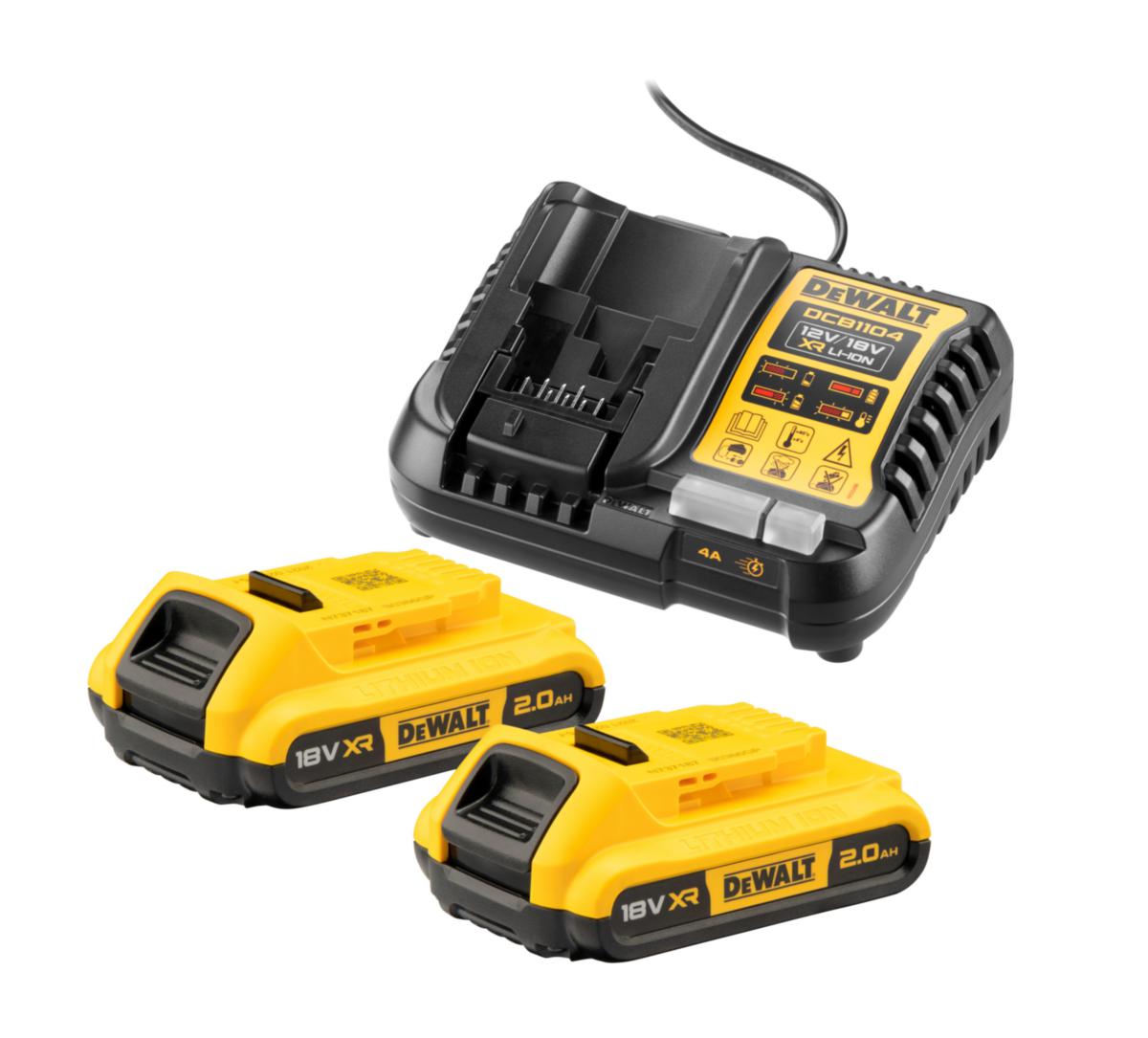 Batterikit DEWALT DCB1104D2 - BATTERIKIT DEWALT DCB1104D2-QW 2X2,0 AH, 1 X DCB1104 LADDARE
