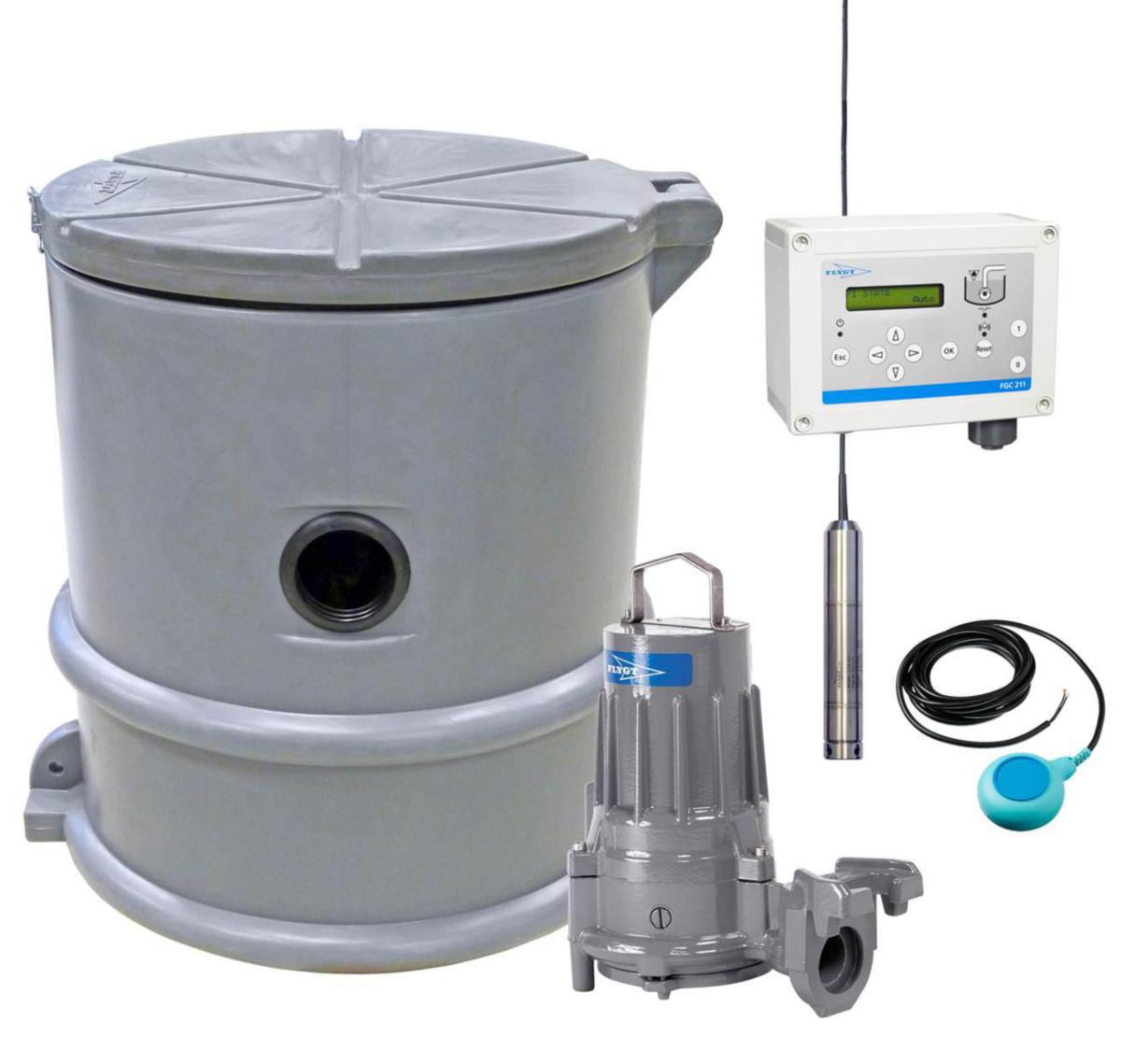 Avloppspumpstation Compit Mini STD-paket med MH3069 HT-250 pump, Flygt - COMPIT MINI STD-PAKET KPL AVLOPPS-PST M PUMP 3-FAS