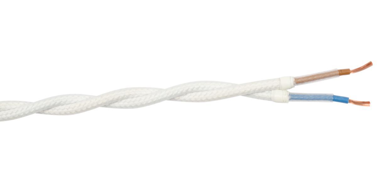 SKK (H03VV-H), Lampsladd, rund, textil, tvinnad - TEXTILKABEL 2X0.75 SKK VIT TVINNAD BOBIN 25M