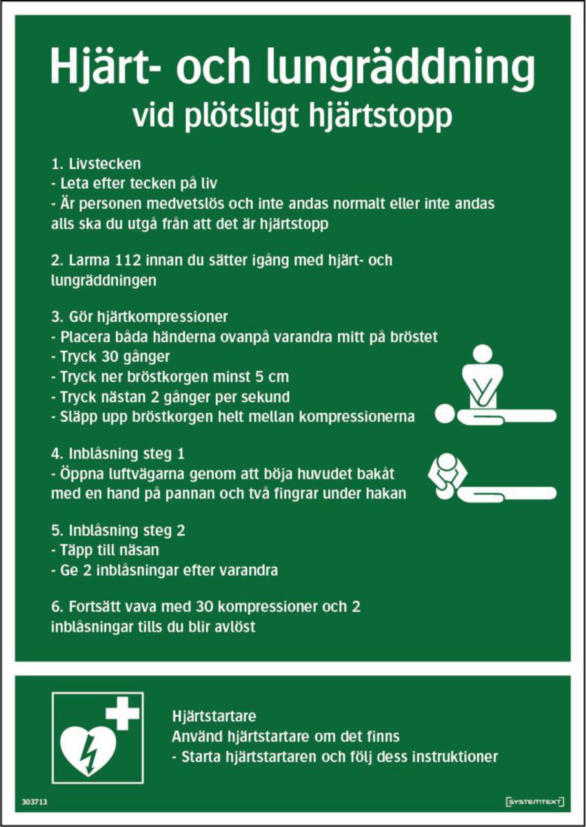 Nödskyltar "Första hjälpen" - SKYLT HJÄRT- OCH LUNGRÄDDNING SYSTEMTEXT HÅRDPLAST 297X420MM