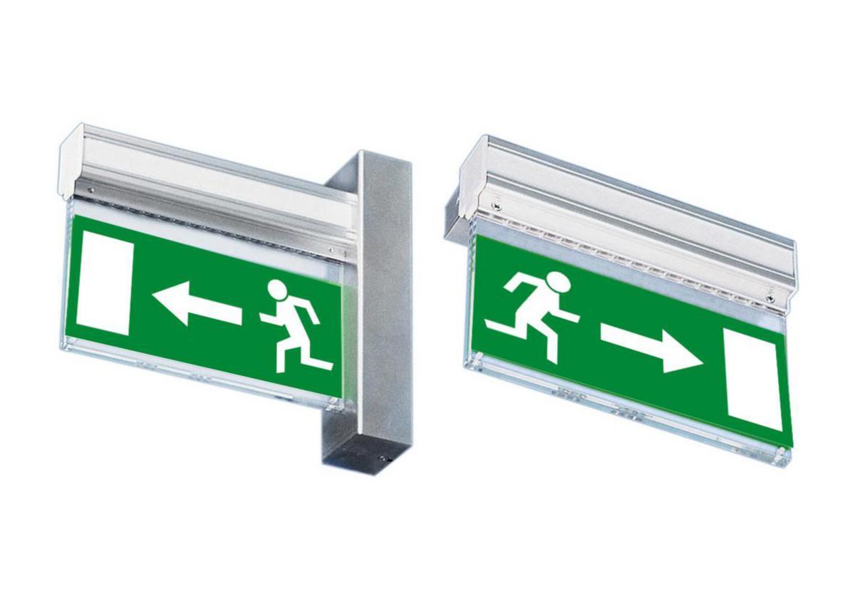 Nödbelysningsarmatur Minilux lysdiod med självtest Enkel-/dubbelsidig symbol "Pil höger och Pil vänster" - LYSDIODARM TAK AGG 15LED H/V MINILUX A12L15RW3DM/HV-TA-K