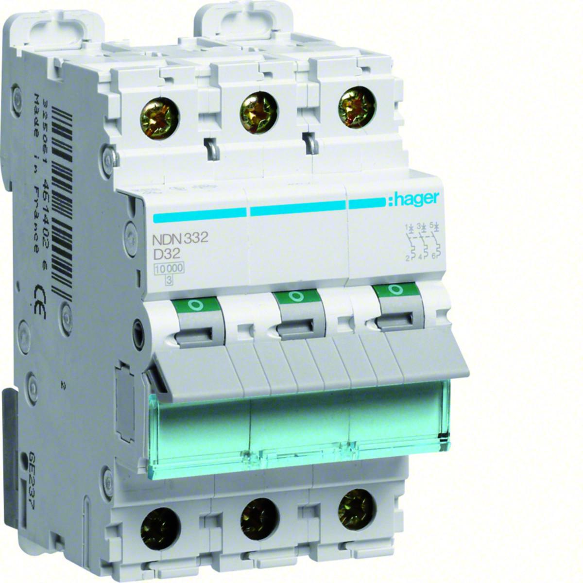 Minibrytare 3 pol typ D 10kA - MINIBRYTARE D 10KA 32A 3-POL MCB 3P 10KA D-32A 3M