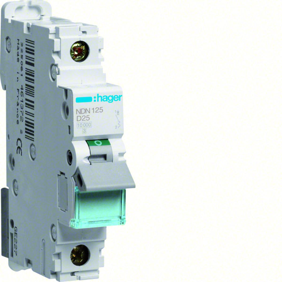 Minibrytare 1 pol typ D, MCB1, 10kA - MINIBRYTARE D 10KA 25A 1-POL MCB 1P 10KA D-25A 1M
