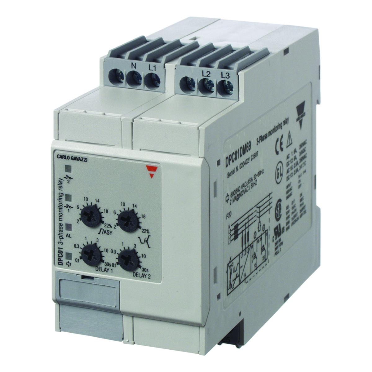Fasföljds-fasbrottsrelä DPC med två utgångar - SPÄNNINGSRELÄ 1-F 380-480VAC DPC01DM48