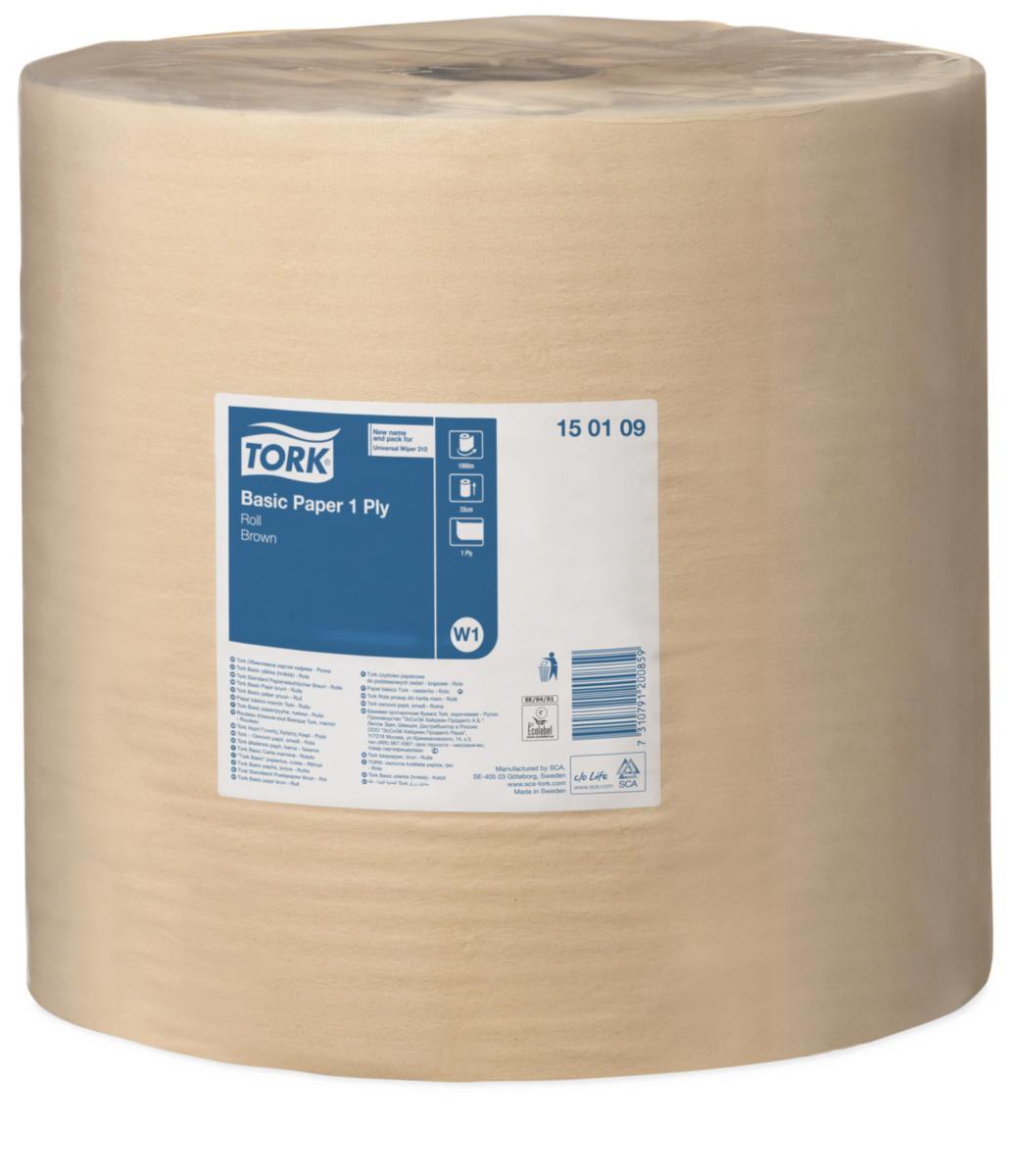 Avtorkningspapper Basic, rulle för vägg- eller golvställ, W1 - TORKRULLE TORK BASIC PAPPER W1 BRUN 1000M/RL OPERF 150109