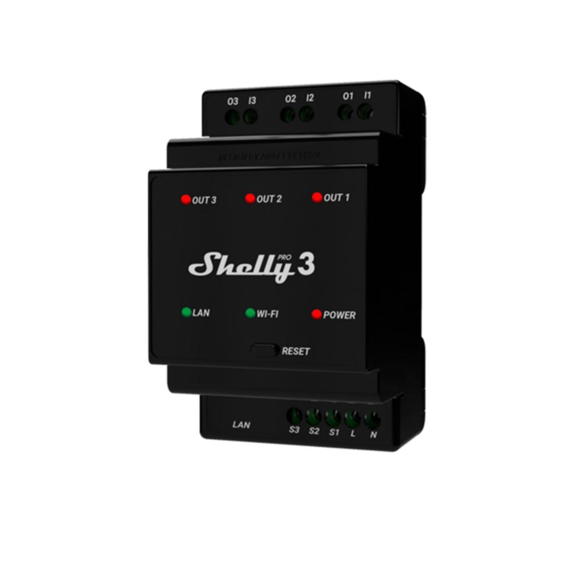 Relä Wifi Pro 3 Shelly med potentialfri kontaktsats - RELÄ DIN WIFI PRO 3