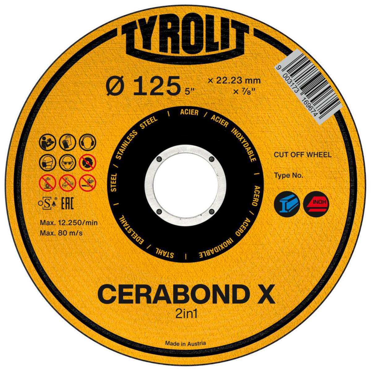 Kapskiva Tyrolit Premium Cerabond X 2in1 - KAPSKIVA TYROLIT CERABOND X RAK 125X1X22 2IN1