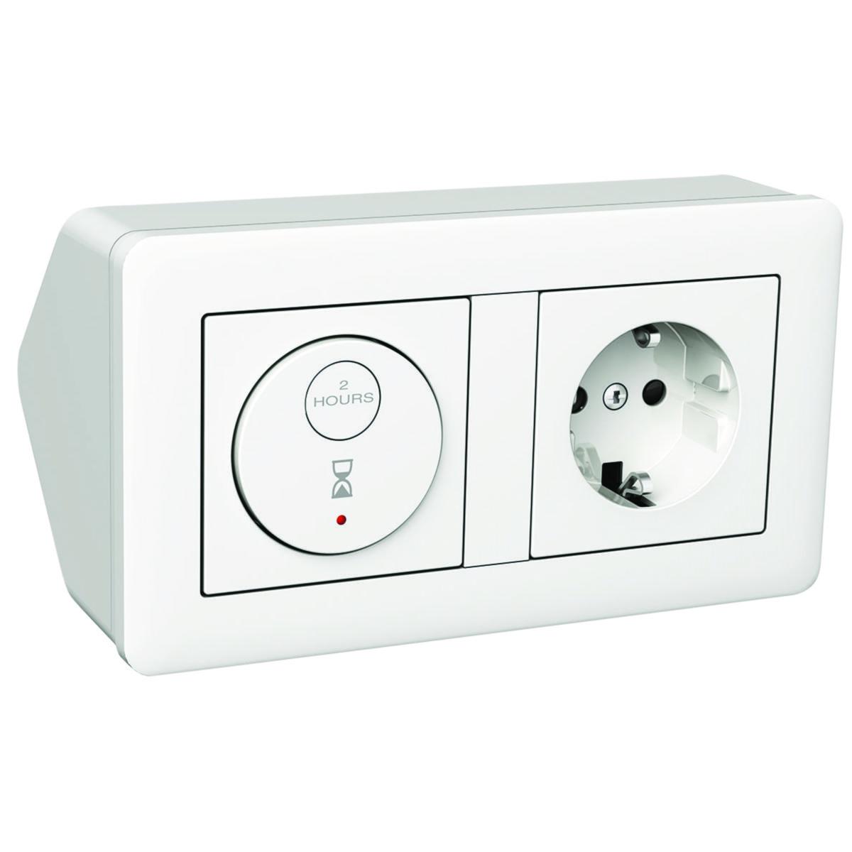 Hörnbox med timer och vägguttag Exxact - HÖRNBOX MED TIMER 2P/1V VIT EXXACT