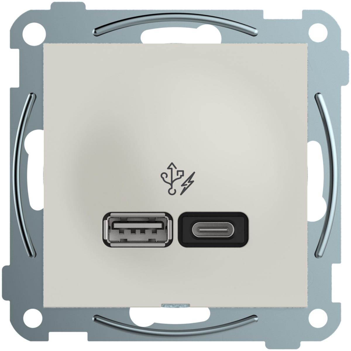 USB laddstation för vägg, infällt, typ A+C 45W, PD, Elko Plus - LADDUTTAG USB A+C 45W VIT ELKO PLUS