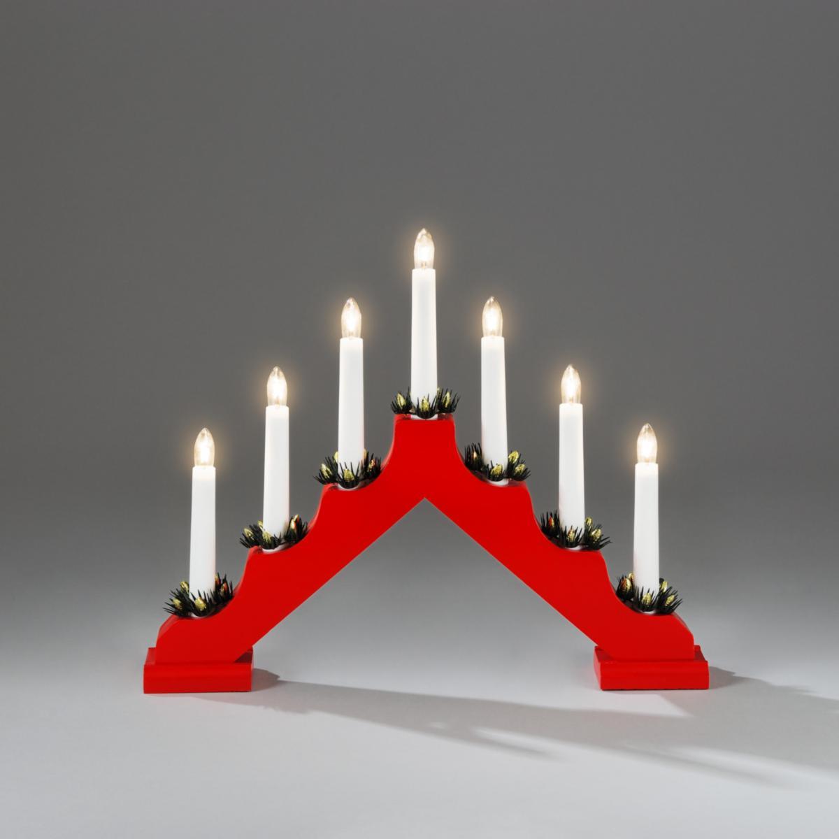 Elljusstake Klassisk - ELLJUSSTAKE TRÄ RÖD 7 LJUS LED