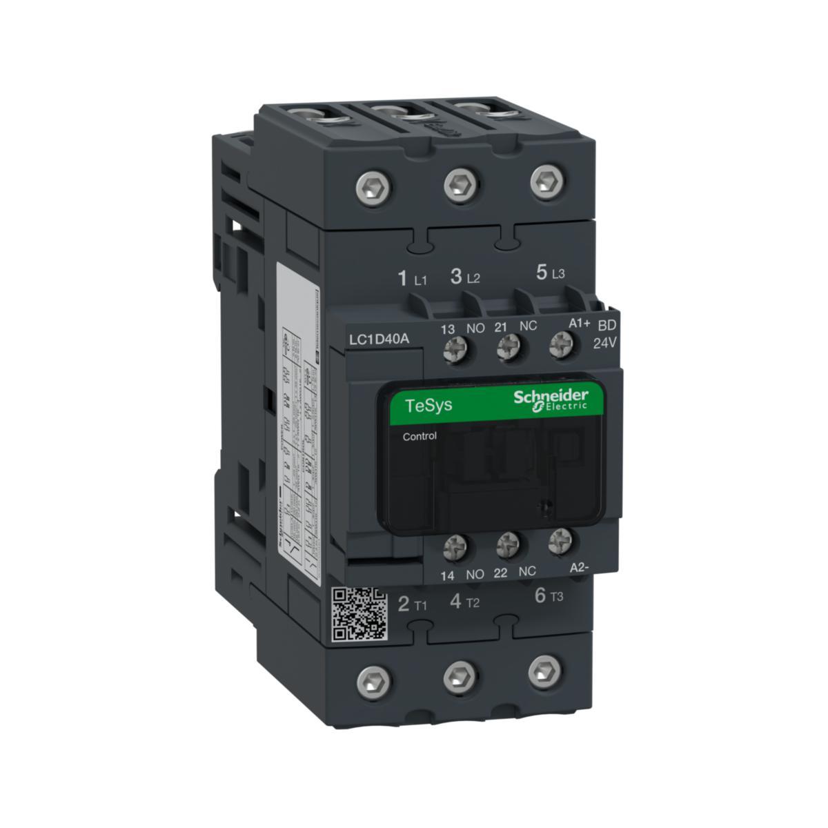 Kontaktor LC1D, DC manövrerade 40-95 A - KONTAKTOR 40A 18.5KW 3P 24VDC LC1D40ABD