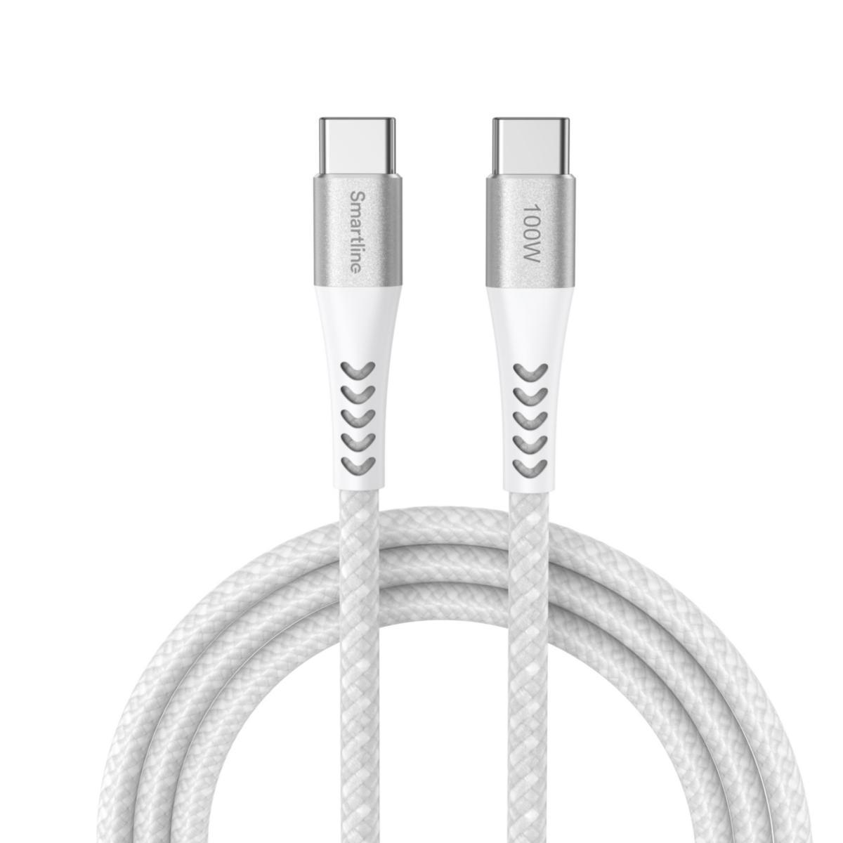 Laddkabel, USB-C till USB-C, Strong, Smartline - LADDKABEL SMARTLINE STRONG USB-C TILL USB-C VIT 2M