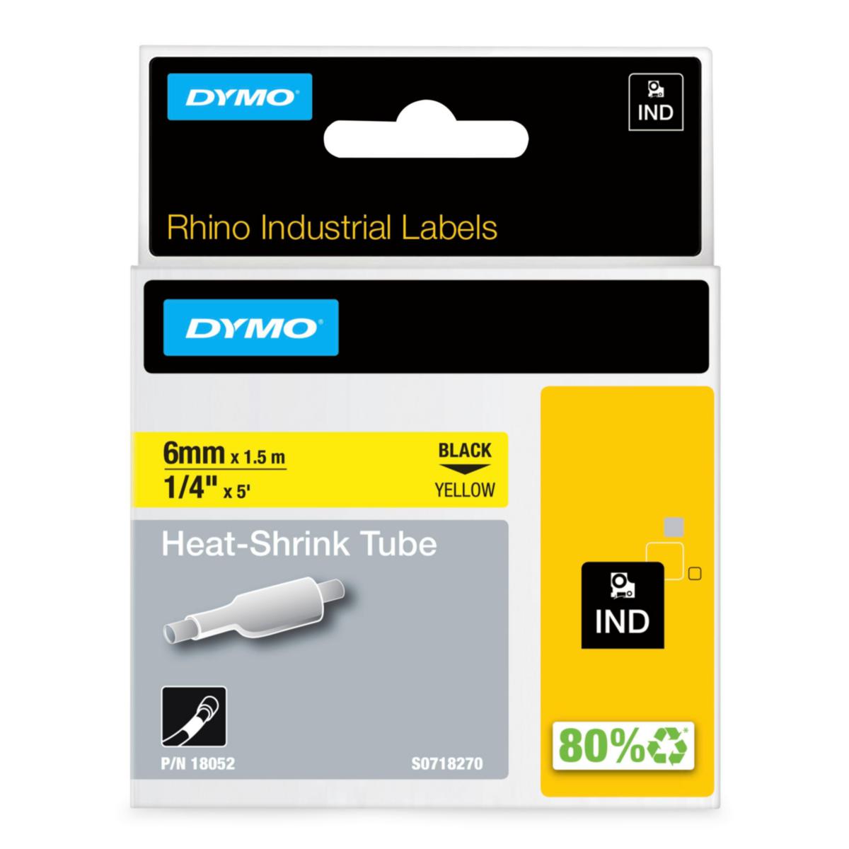 Krympslang Dymo Rhino IND - MÄRKTEJP DYMO IND 6 MM X 1,5 M KRYMPSLANG SVART PÅ VIT