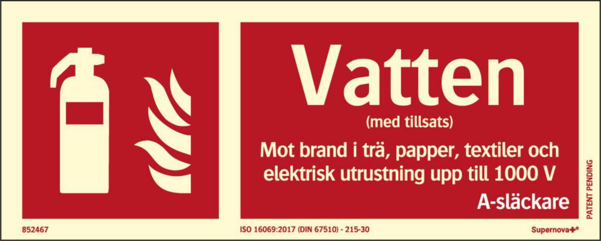 Färgefterlysande "brandskyltar" ISO Supernova®+ - SKYLT "VATTENSLÄCKARE ISO" 250x100 MM SUPERNOVA+