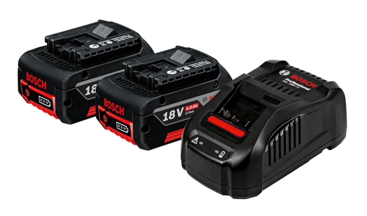 Batteriset Bosch 18 V - BATTERISET BOSCH 2X18V-LI 5,0A KOMPL MED LADDARE GAL1880CV
