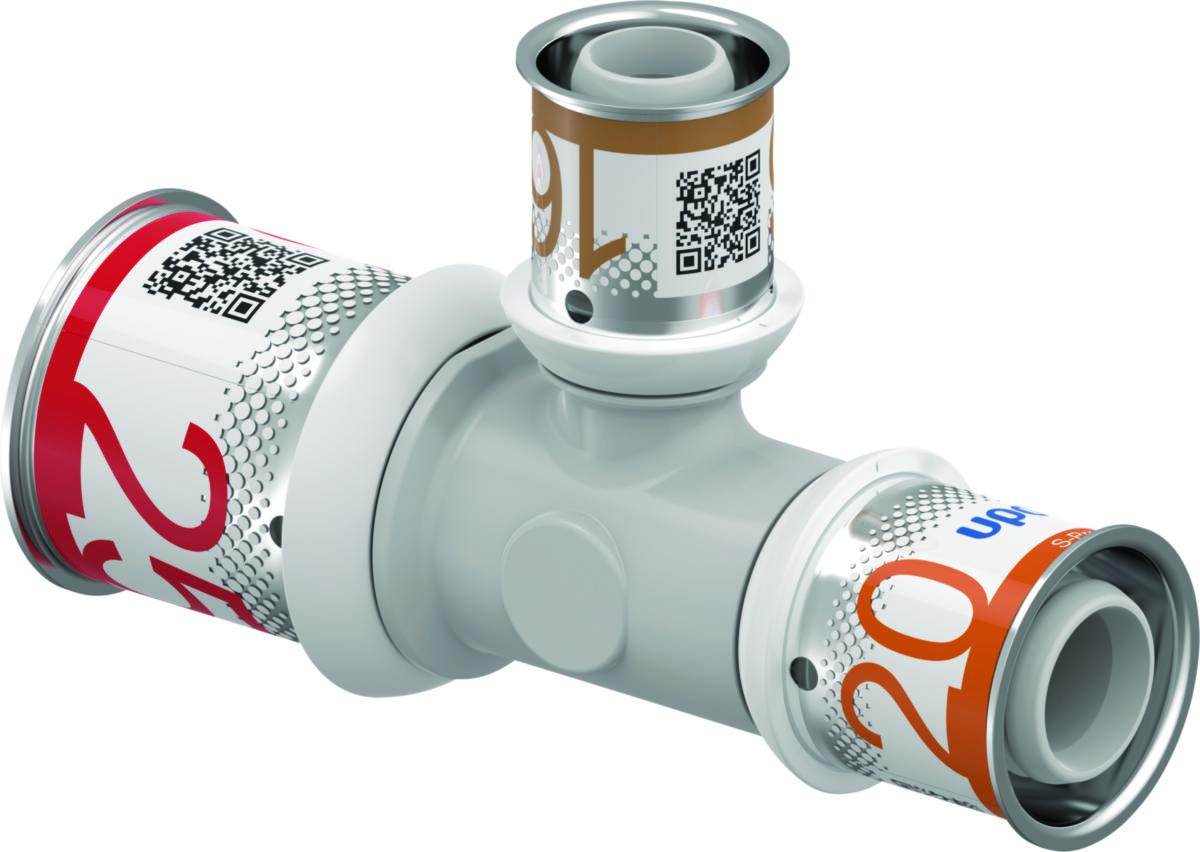 T-rör, S-Press PLUS förminskat PPSU, Uponor - UPONOR S-PRESS PLUS T-RÖR PPSU 25-16-20