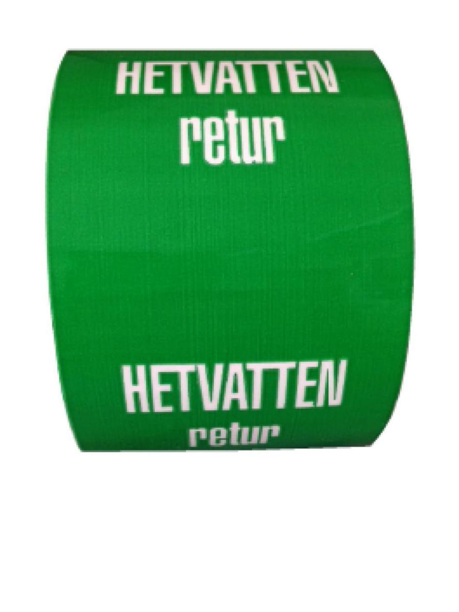 Rörmärkningstejp TOP - System Text och Pil - RÖRM TOP HETVATTEN RETUR GRÖN/VIT 75MMX30M