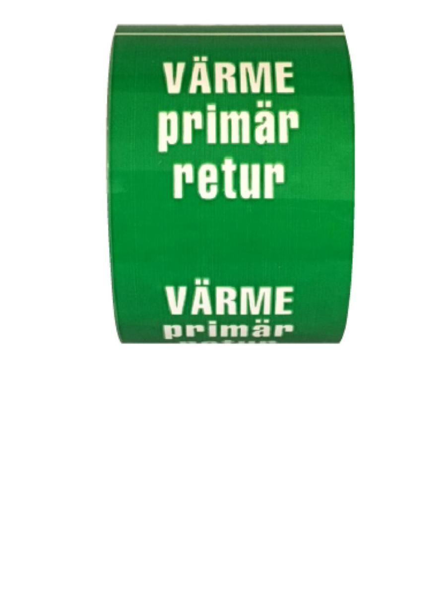 Rörmärkningstejp TOP - System Text och Pil - RÖRM TOP VÄRME PRIMÄR RETUR GRÖN/VIT 75MM X30M