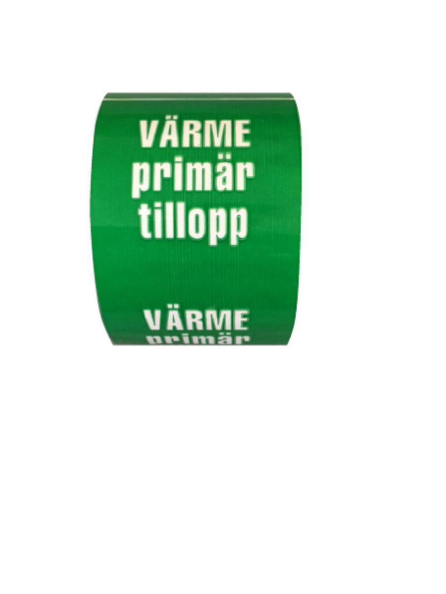 Rörmärkningstejp TOP - System Text och Pil - RÖRM TOP VÄRME PRIMÄR TILLOPP GRÖN/VIT 75MMX30M