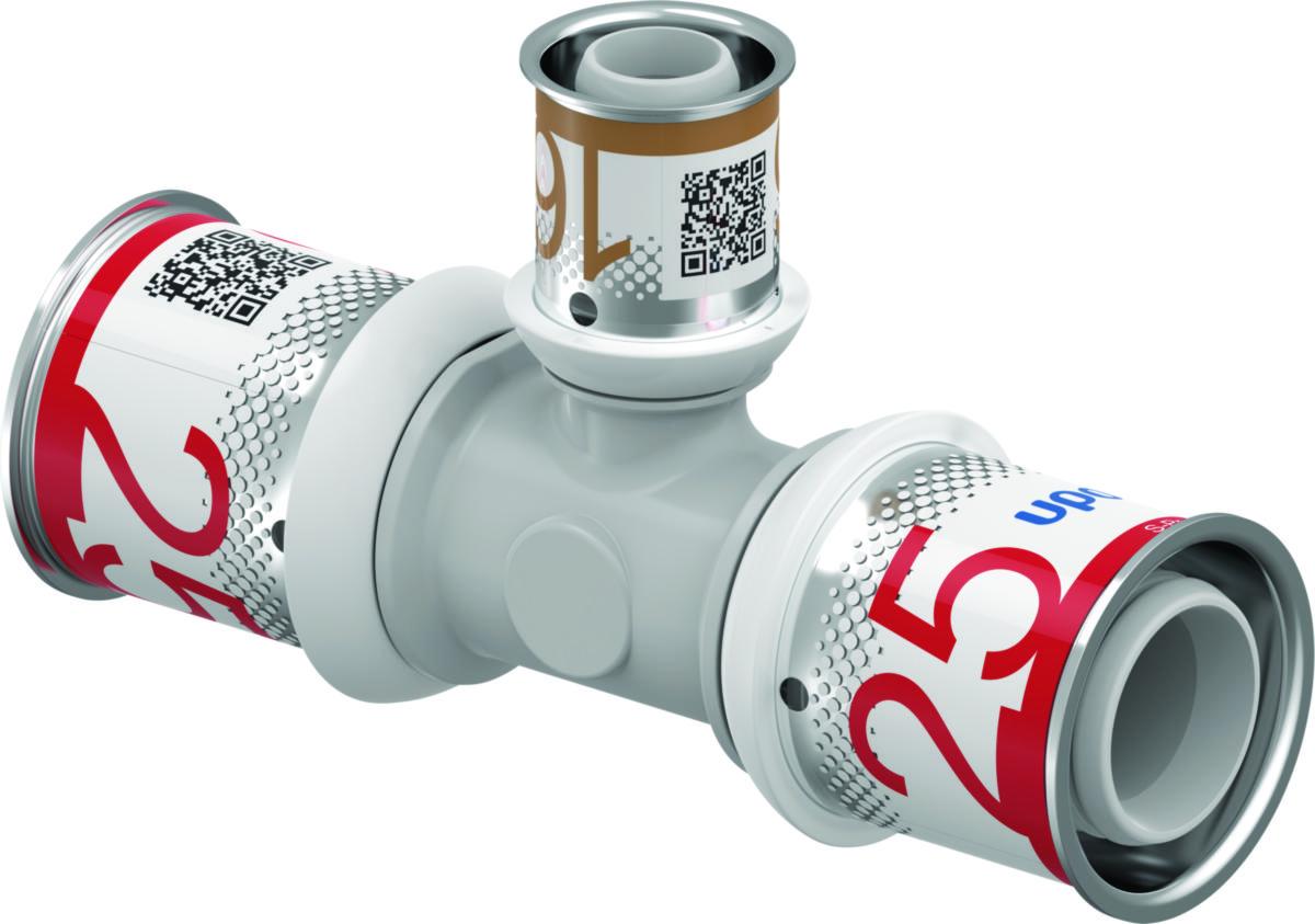 T-rör, S-Press PLUS förminskat PPSU, Uponor - UPONOR S-PRESS PLUS T-RÖR PPSU 25-16-25