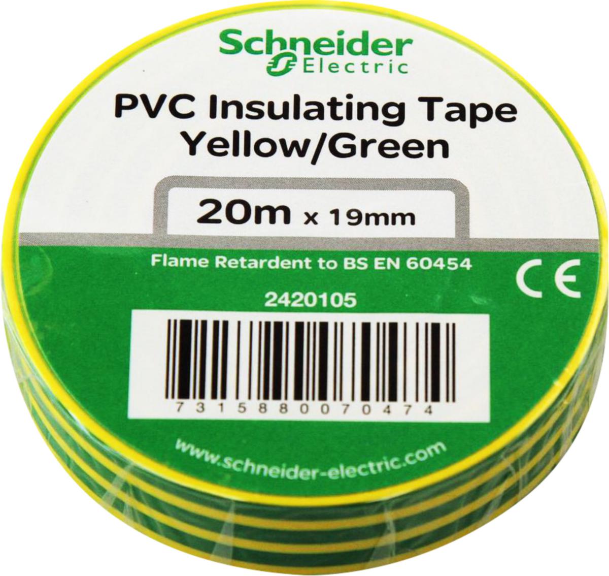Eltejp, självslocknande, Schneider Electric - ELTEJP GUL/GRÖN 20MX19MM PVC SCHNEIDER