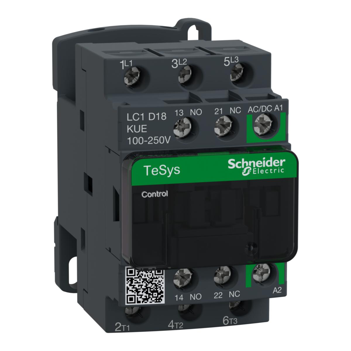 Kontaktor LC1D 9-80A TeSys Deca Advance - KONTAKTOR 18A 100-250V AC DC LC1D18KUE