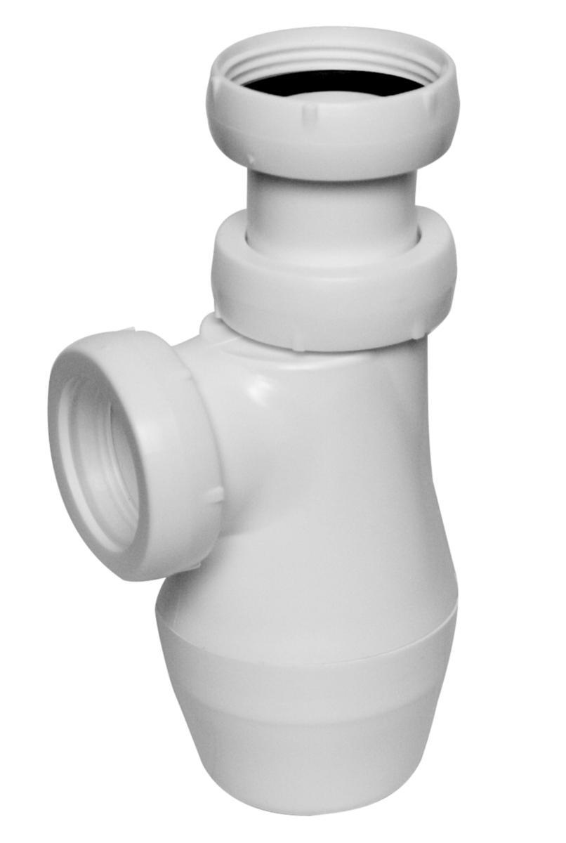 Pungvattenlås av plast med sidoutlopp, exkl. rör och huv, för 32 mm:s rör - VATTENLÅS UTAN RÖR VIT 32X32MM (PUNGVATTENLÅS)