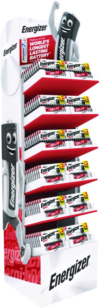 Batteriställ, för golv, 12-pack Energizer Max, 74 frp AA + 30 frp AAA - BATTERISTÄLL GOLV ENERGIZER MAX 8+4