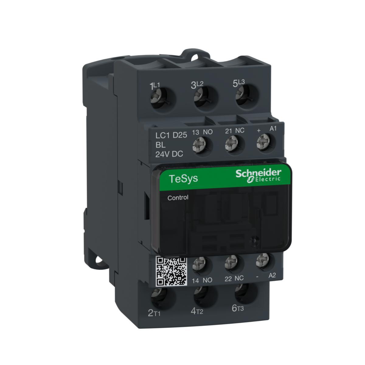 Kontaktor LC1D lågförbrukande 9-38 A, DC manöver - KONTAKTOR 25A 11KW 24VDC LC1D25BL