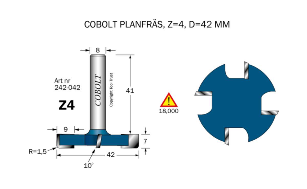 Planfräs Cobolt HM - PLANFRÄS HM COBOLT D42 Z4 R1.5 L7 TL48 S8