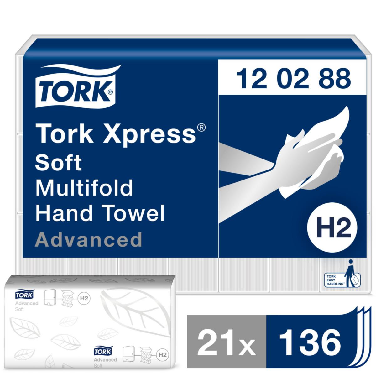 Pappershandduk Tork H2 - HANDDUK TORK ADVANCED SOFT H2 M-FOLD 21,2X34 21X136=2856 ARK