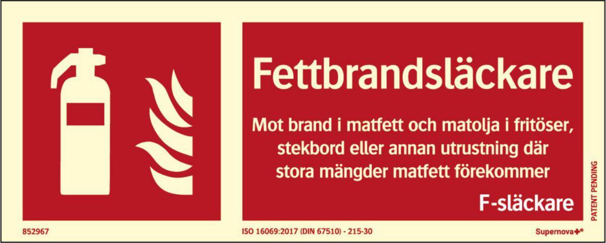 Färgefterlysande "brandskyltar" ISO Supernova®+ - SKYLT "FETTBRANDSLÄCKARE ISO" 250x100 MM SUPERNOVA+