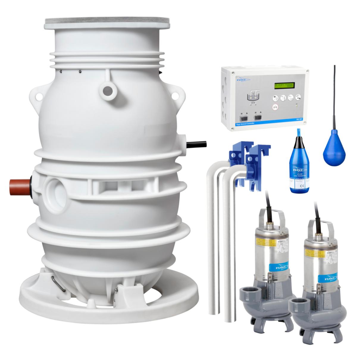 Avlopsspumpstation Compit901 med dubble 3-fas pumpar, Flygt - COMPIT 901H-DB-I/TL-DL 50-11 2 PUMP/ DL50-11/ BTG. 3-F