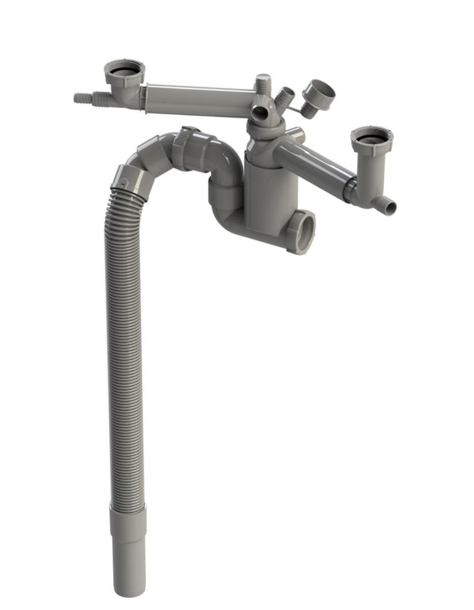 Vattenlås Falu Flex m slang, Faluplast - 3FLEX M SLANG DISKBÄNKSV-LÅS G40X50MM GRÅ. FALUPLAST