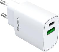 Laddare vägguttag USB-A + USB-C, PD och QC, Smartline