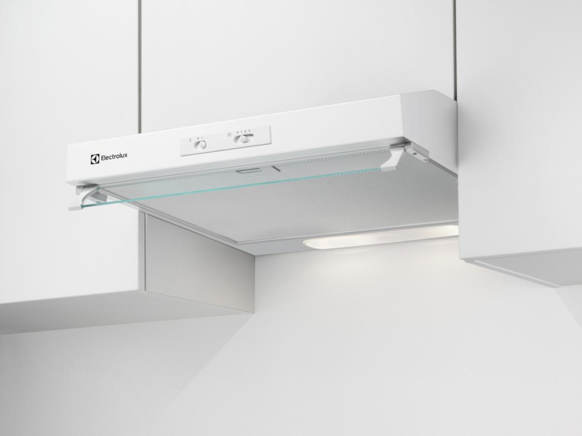 Fläkt, underbyggd, 60 cm, stänkskydd, 300 LEDLights - SPISFLÄKT UNDERBYGGD 60 CM VIT LFU326W ELECTROLUX