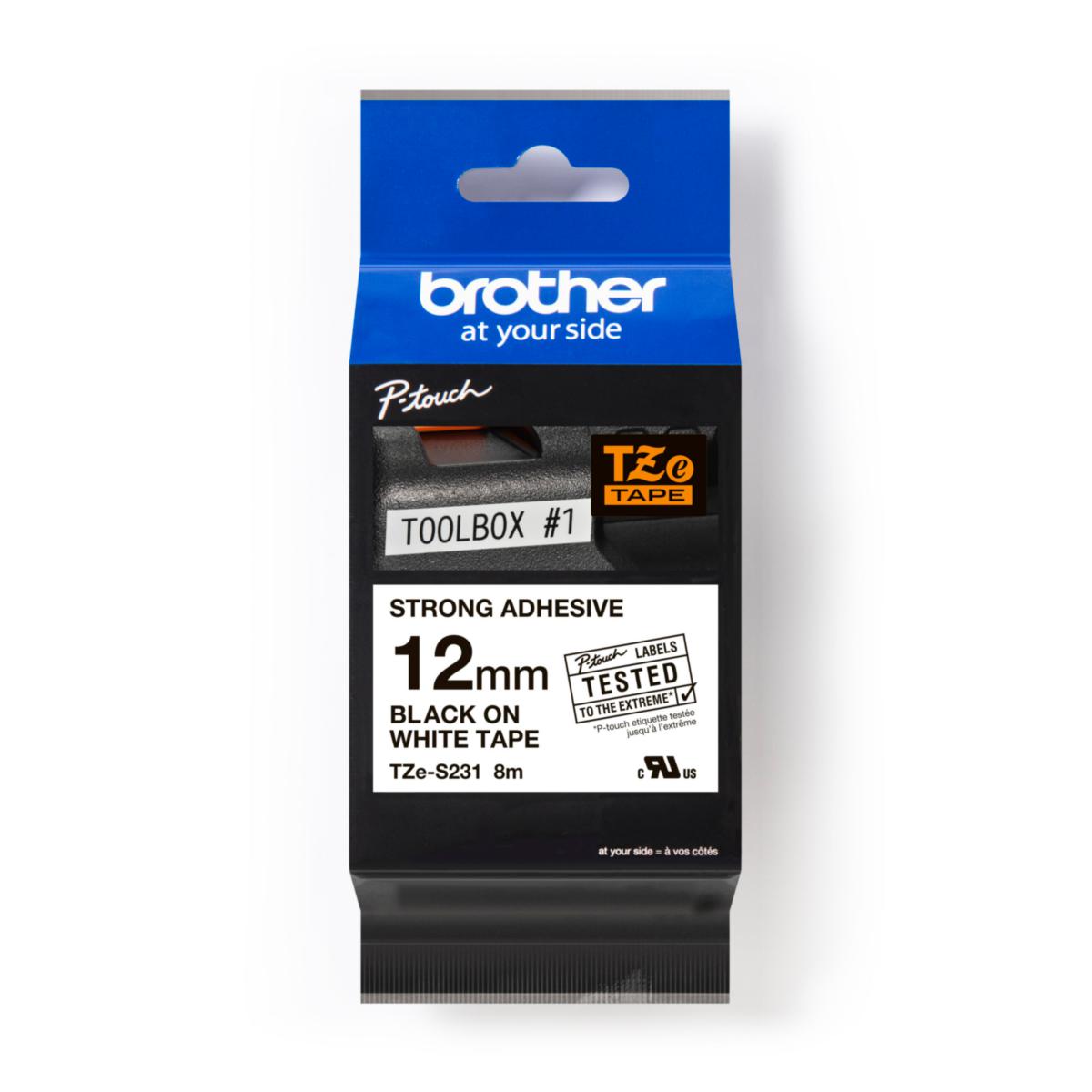 Etikettape Brother TZeS - MÄRKBAND BROTHER TZES231 12MM VIT MED SVART TEXT EXTRA STARK