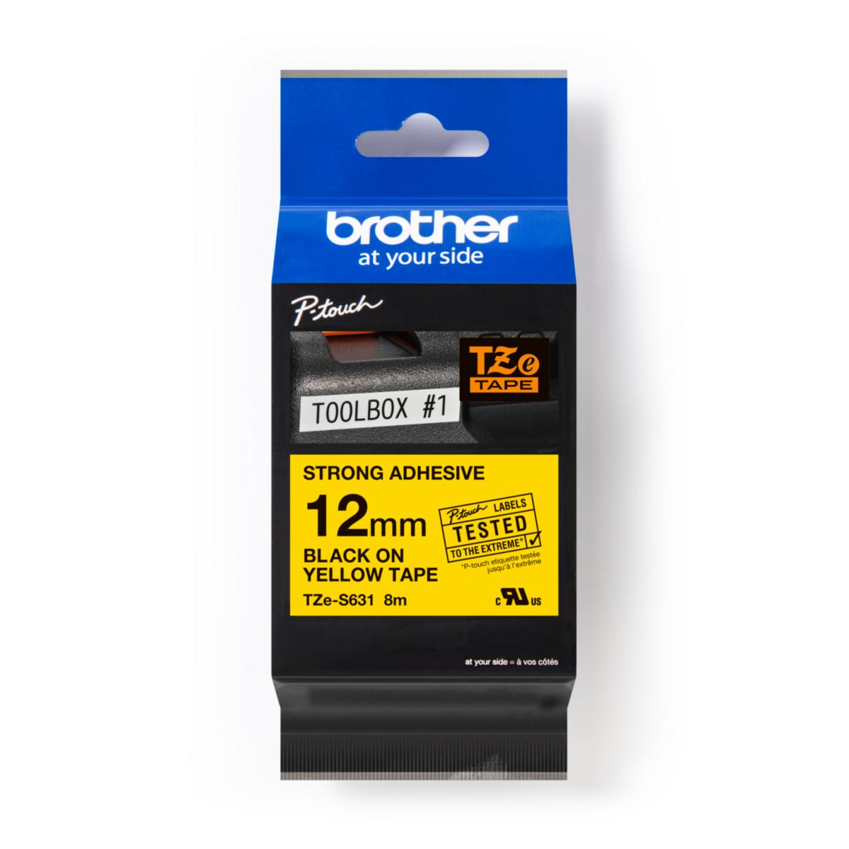 Etikettape Brother TZeS - MÄRKBAND BROTHER TZES631 12MM GUL MED SVART TEXT EXTRA STARK